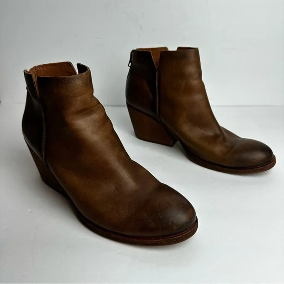 Kork-Ease Chandra Brown Leather Ankle Boots Women's Sz 9.5 Stacked Wooden Heel - Picture 10 of 10